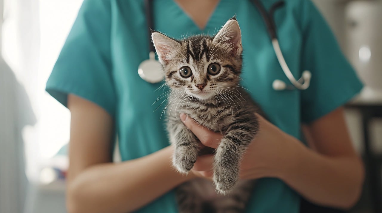 vet, veterinary, pet, doctor, care, medical, health, clinic, professional, person, nurse, gown, stethoscope, hospital, diagnosis, kitten, cat, animal, veterinarian, medicine, examination, healthcare, examining, ai generated